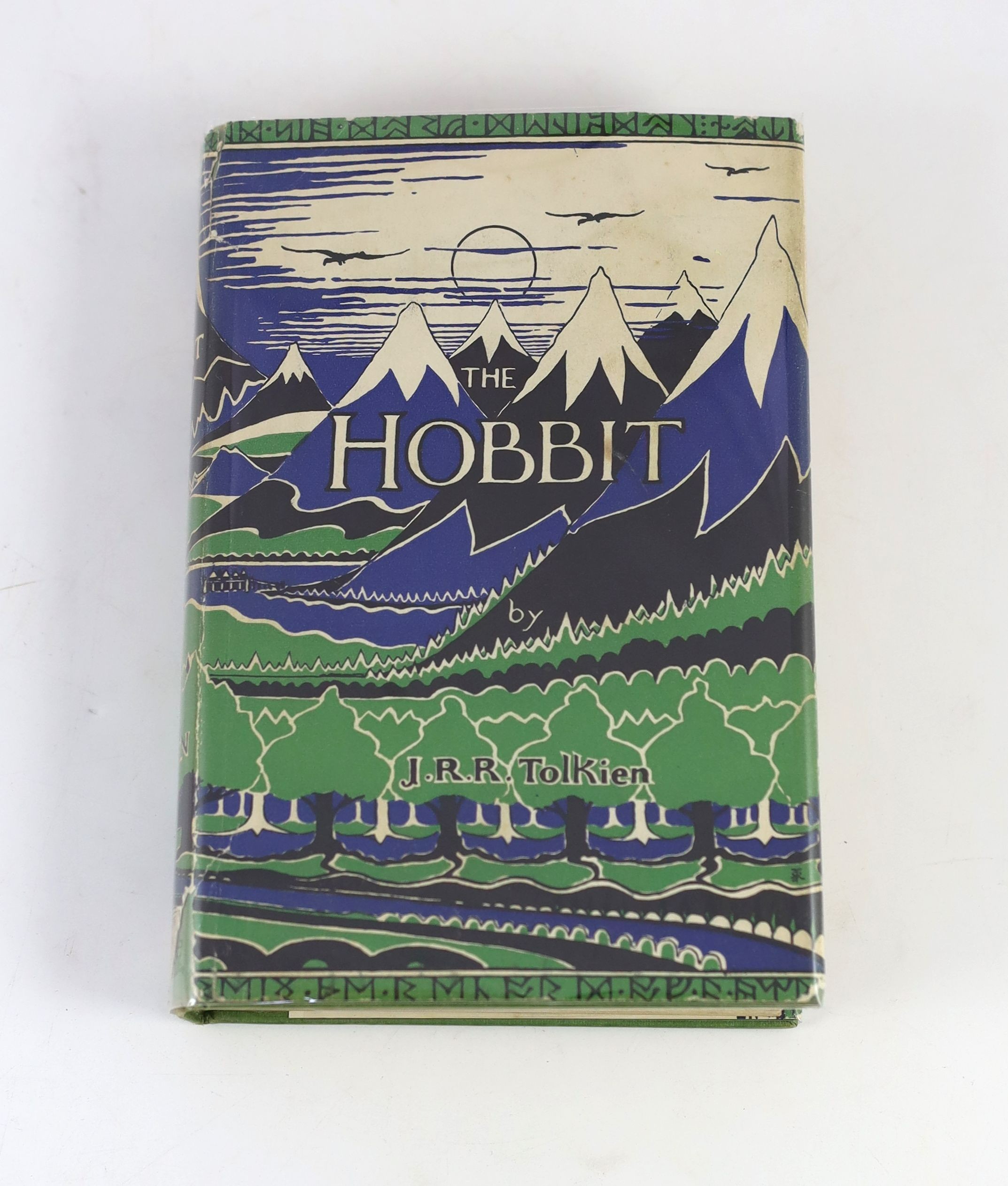 Tolkien, John Ronald Reuel - The Hobbit, 2nd edition, 13th impression, with colour frontispiece, map endpapers, original green cloth in unclipped d/j, with small loss to upper right back panel and spine base, George Alle